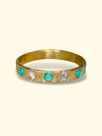 Brazilian Neon Blue Paraibas Tourmalines & Diamonds Ring Band 18 Ct Gold