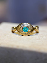 Colombian Emerald Eye Ring with Diamonds 18 Ct Yellow Gold (Available online and also to View in Person at Stardust, London 101 Walton Street)