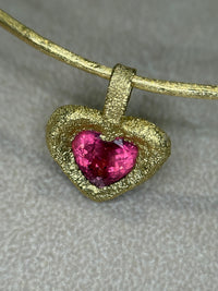 “Passion” 18 Ct Gold Rubellite Tourmaline Heart 3.3 cts Frosted Mat Finish