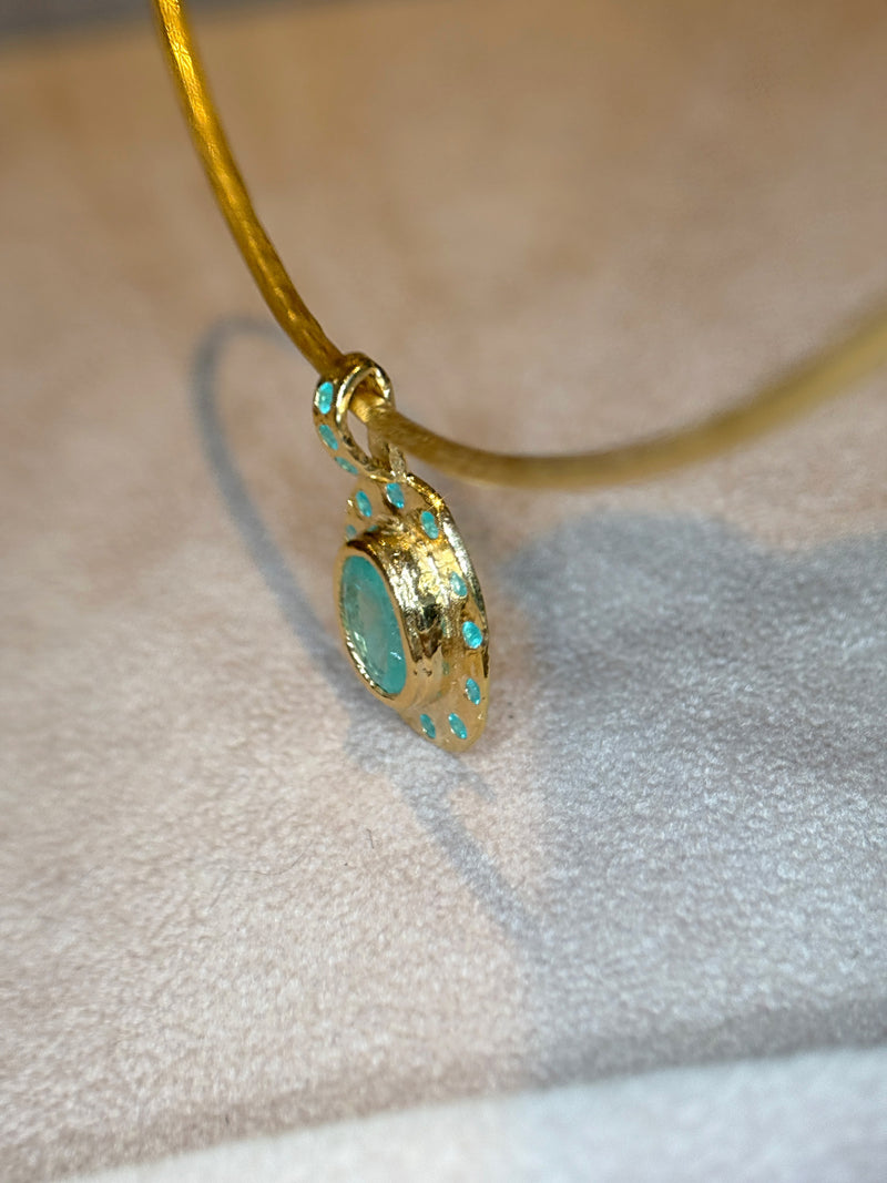 “Azul” Neon Blue Brazilian Paraiba Tourmalines and Mozambique Paraiba Oval Bezel Set Necklace