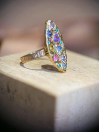 Marquise Pastel Abstract Cocktail of Joy Ring Sapphires, Paraibas, Diamonds 18 Ct Gold