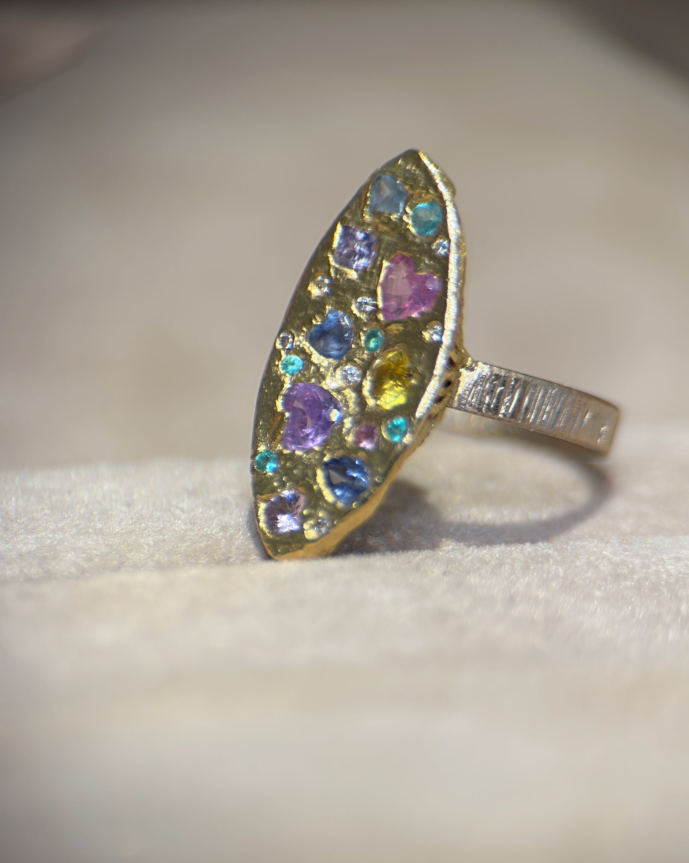 Marquise Pastel Abstract Cocktail of Joy Ring Sapphires, Paraibas, Diamonds 18 Ct Gold