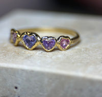 Pink Purple Sapphire Hearts Skinny Bubble Band 18 Ct Gold
