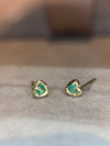 Bezel Set Wobbly Baby Mini Emerald Heart Studs 18 Ct Gold (Pair)