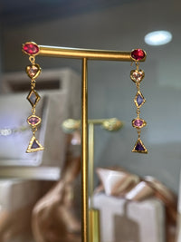 Cubism Mismatched Geometric Sapphires & Tourmaline Earrings 18 Ct Gold