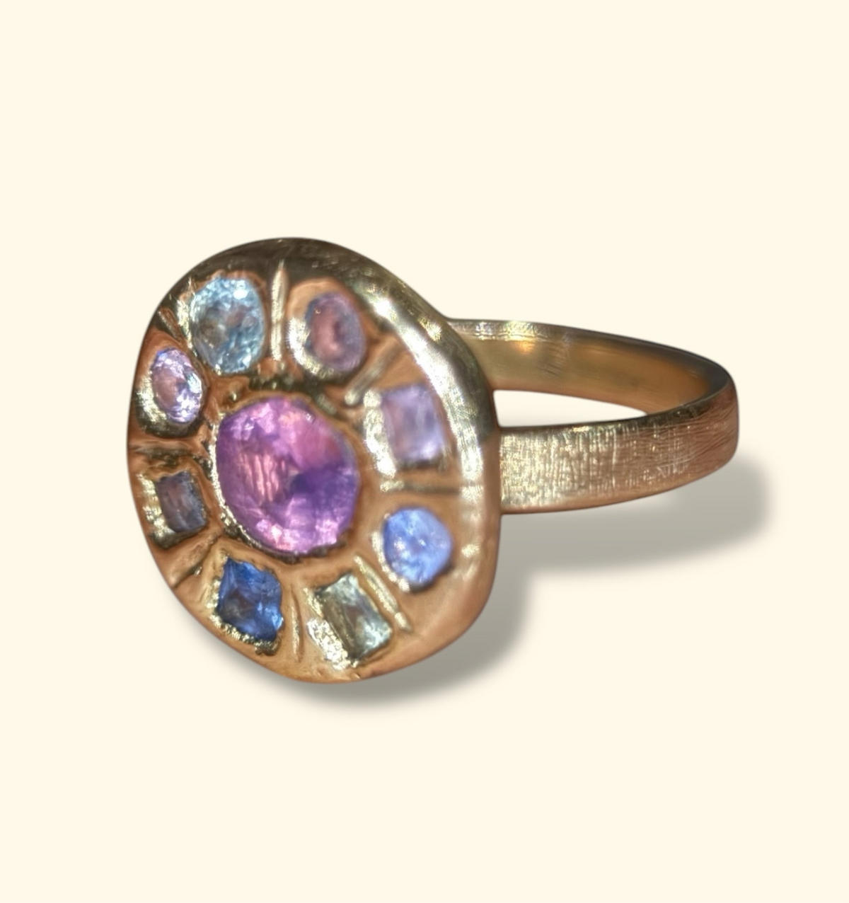 Abstract Lollipop Ring Sapphires 18 Ct Gold