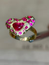 “Love you to Pieces” Ruby Heart, rubies baguettes, rounds and Diamonds 18 Ct Gold Ring