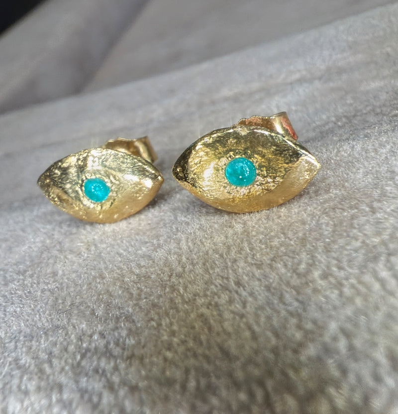 Brazilian Neon Blue Paraiba Tourmaline Princess Eye Stud Earrings (Pair)