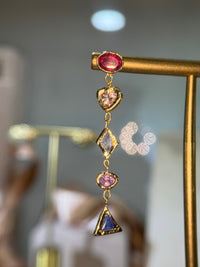 Cubism Mismatched Geometric Sapphires & Tourmaline Earrings 18 Ct Gold