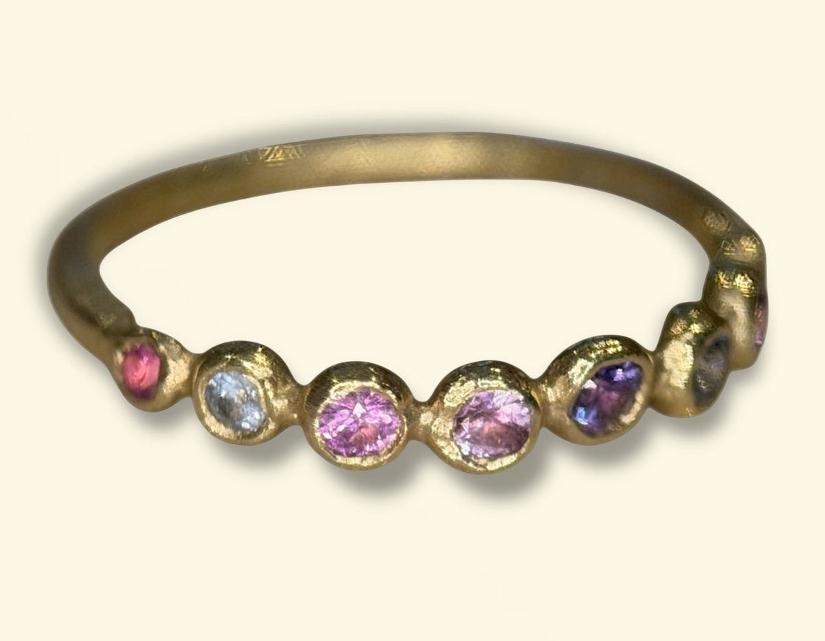 Purple Pink Sapphires Bubble Band 18 Ct Yellow Gold