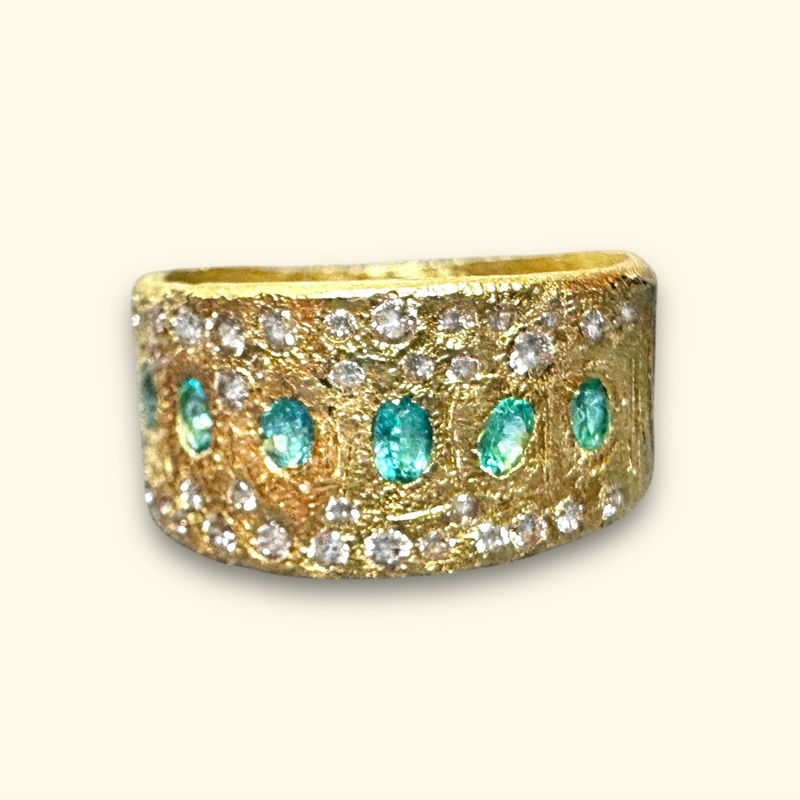 “Ocean” Neon Blue Brazilian Paraiba Tourmalines and Diamonds Ring 18 Ct Gold