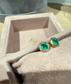 Large Natural Emerald Round Bezel Studs, Brushed 18 ct Yellow gold (Pair)