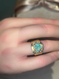 Mermaid Paraiba Tourmaline Oval Cigar Ring 18 Ct Gold