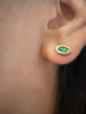 Atlantis Eyes 18K Yellow Gold Natural Brazilian Paraiba Neon Blue Tourmaline Marquise Mini Studs