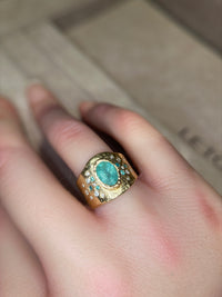 Mermaid Paraiba Tourmaline Oval Cigar Ring 18 Ct Gold