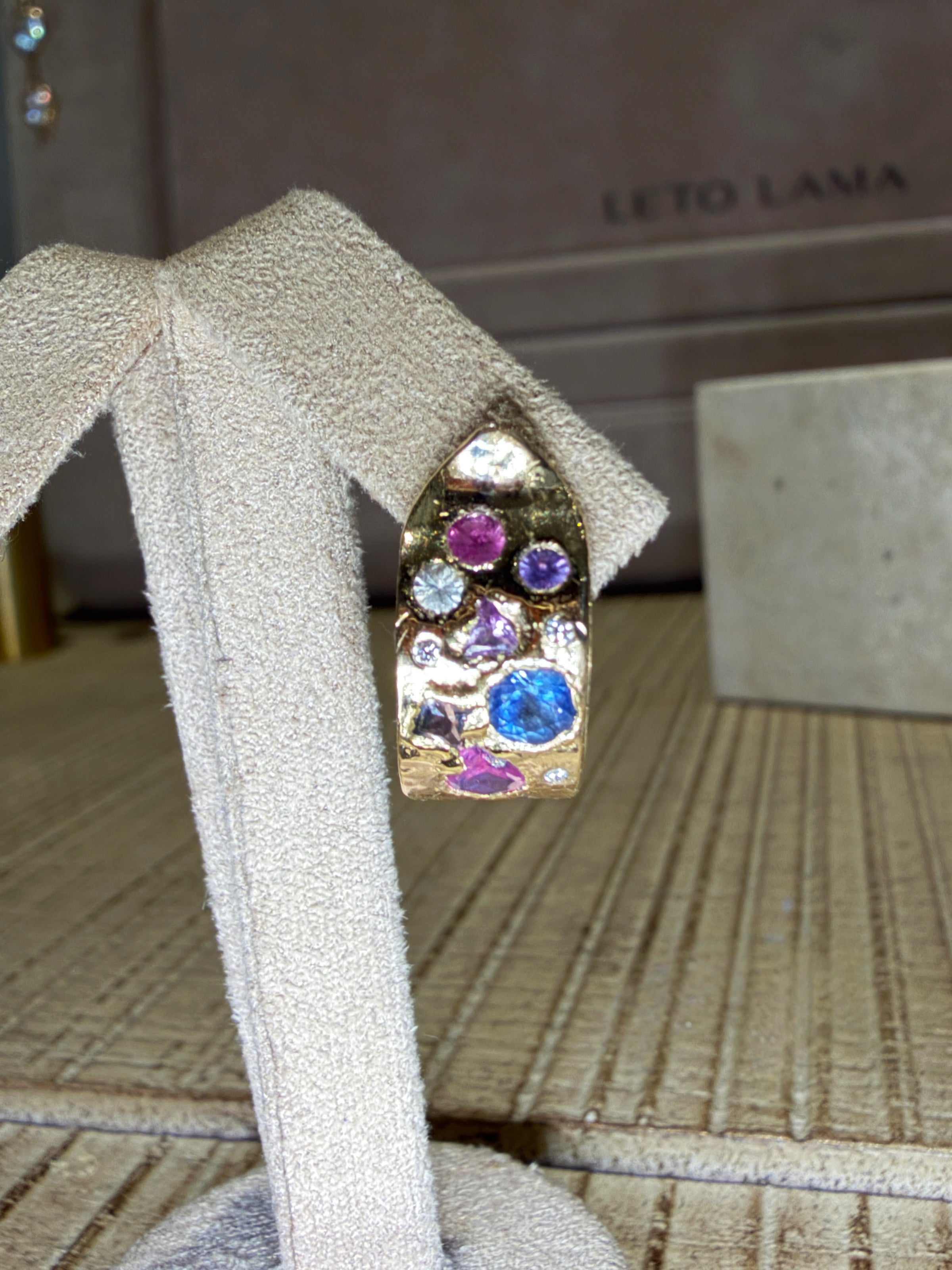 Abstract Art Semi Hoop Earrings with Sapphires in 18 Ct Gold (Available at Tomfoolery London)
