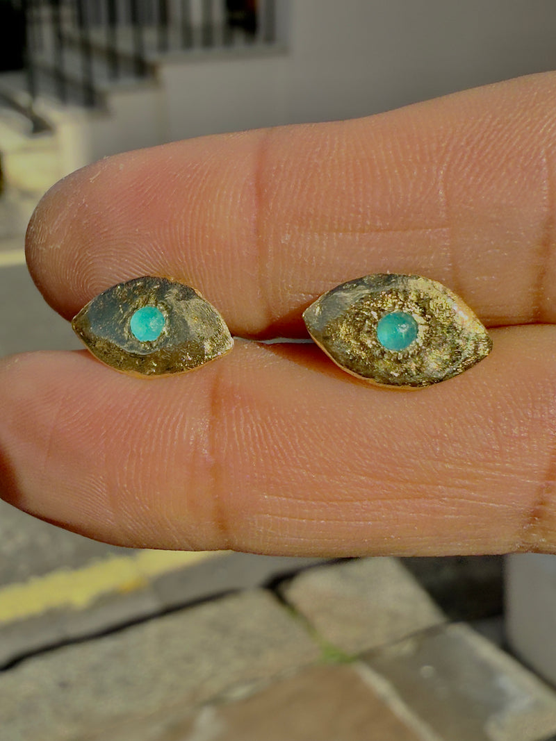 Brazilian Neon Blue Paraiba Tourmaline Princess Eye Stud Earrings (Pair)