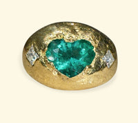 Chubby Cupid Band Colombian Emerald Heart Ring with Princess Diamonds 18 Ct Gold