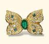 Emerald Butterfly Ring with White and Blue Diamonds 18 Ct Gold