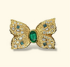 Emerald Butterfly Ring with White and Blue Diamonds 18 Ct Gold