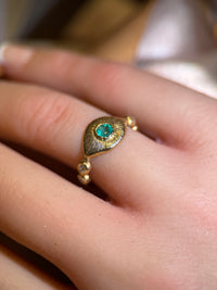 Colombian Emerald Eye Ring with Diamonds 18 Ct Yellow Gold (Available online and also to View in Person at Stardust, London 101 Walton Street)