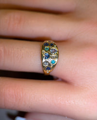 Abyss Sea Abstract Ring with Sapphires, Paraibas Tourmalines, Diamonds 18 Ct Gold