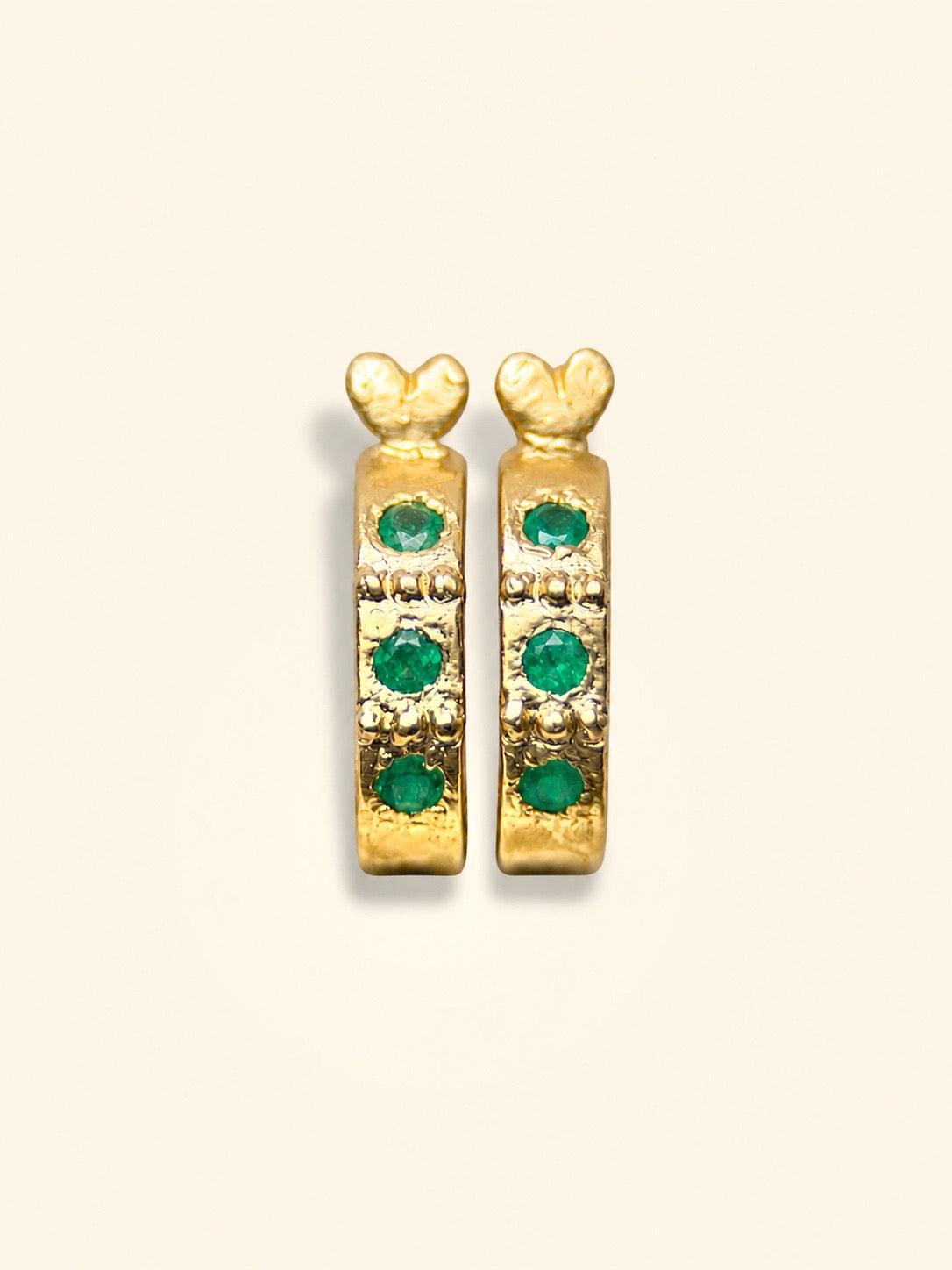 Colombian Emerald Semi Hoops in 18 ct Gold