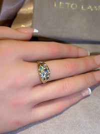 Abyss Sea Abstract Ring with Sapphires, Paraibas Tourmalines, Diamonds 18 Ct Gold