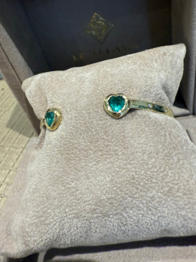 1.35 Cts Emerald Hearts Toi & Moi Love Bracelet Bangle