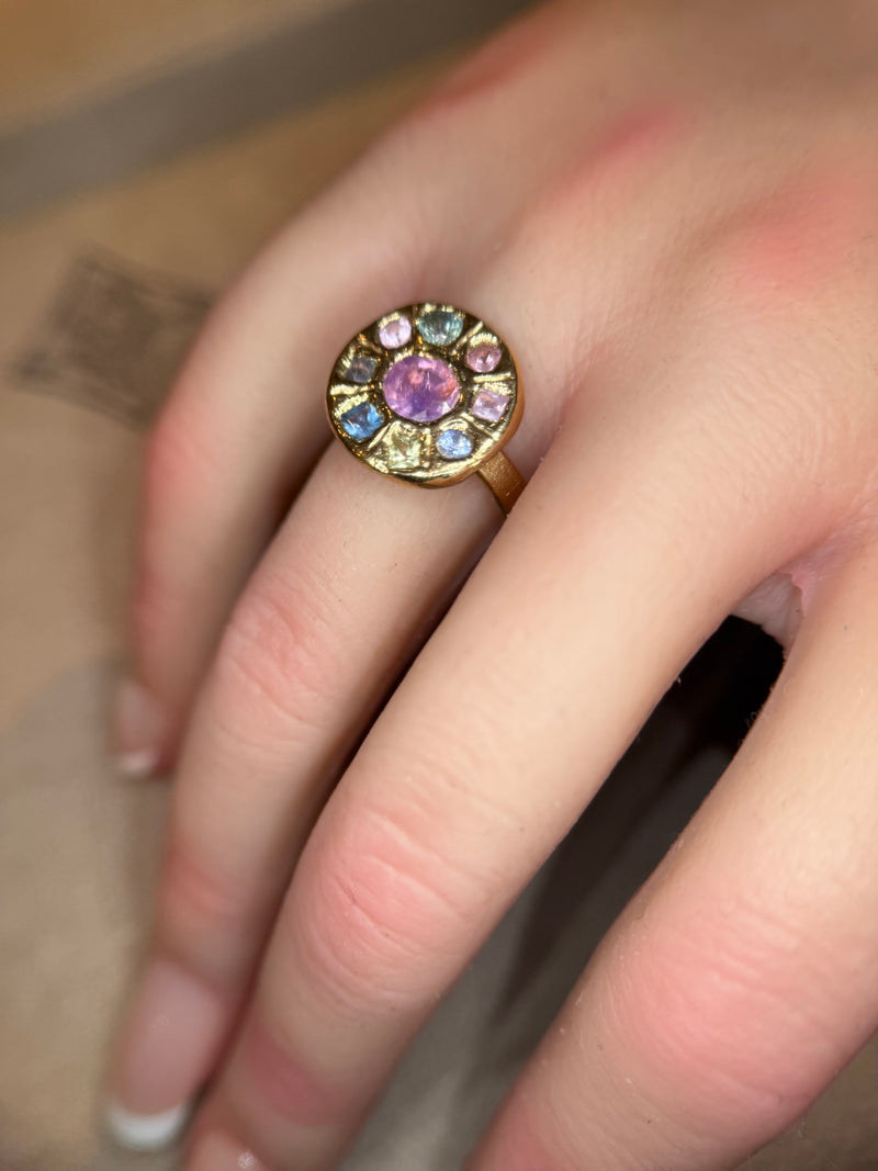 Abstract Lollipop Ring Sapphires 18 Ct Gold