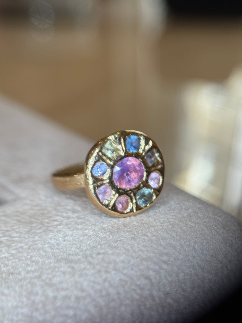 Abstract Lollipop Ring Sapphires 18 Ct Gold