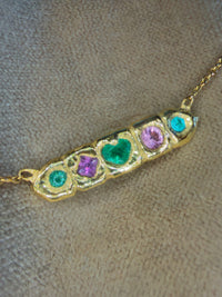 Five stories emerald Heart Paraíba Tourmalines Sapphires Bar necklace in 18 Ct Gold