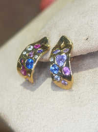 Abstract Art Semi Hoop Earrings with Sapphires in 18 Ct Gold (Available at Tomfoolery London)