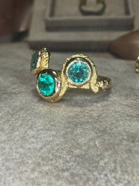Three Colombian Emeralds Snake Ring 18 Ct Yellow Gold