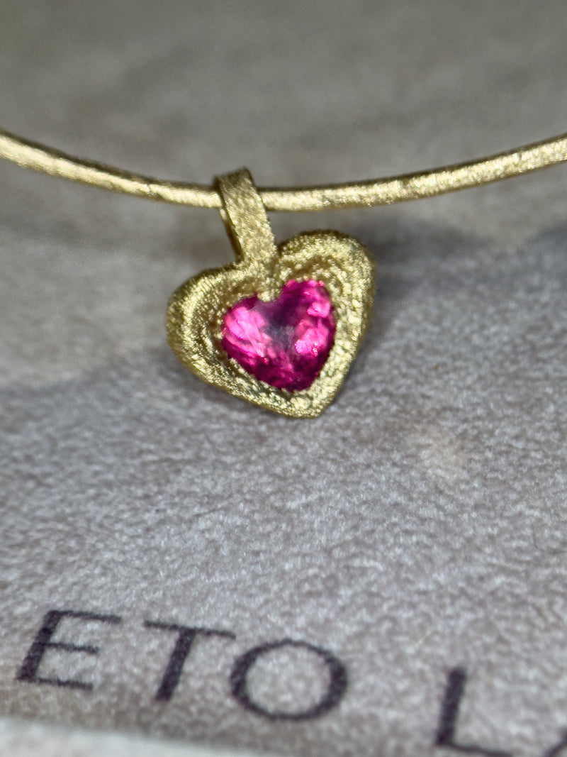 “Passion” 18 Ct Gold Rubellite Tourmaline Heart 3.3 cts Frosted Mat Finish