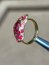 “Love you to Pieces” Ruby Heart, rubies baguettes, rounds and Diamonds 18 Ct Gold Ring