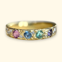 One-Of-A-Kind Pastel Ring Band 18 Ct gold Diamonds and Sapphires (Exclusive to Tomfoolery London)