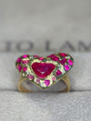 “Love you to Pieces” Ruby Heart, rubies baguettes, rounds and Diamonds 18 Ct Gold Ring