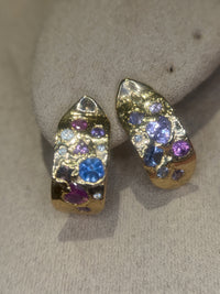 Abstract Art Semi Hoop Earrings with Sapphires in 18 Ct Gold (Available at Tomfoolery London)