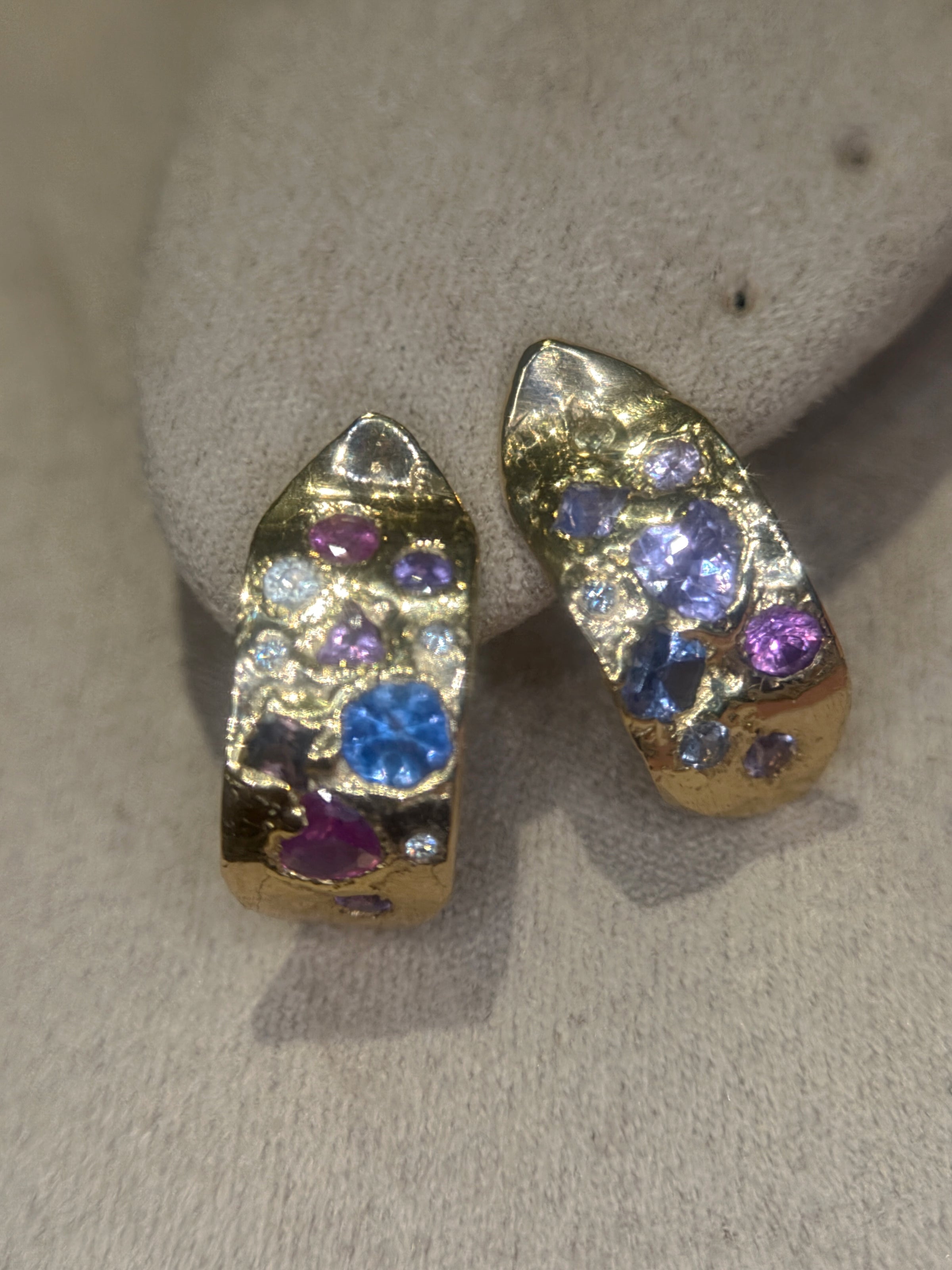Abstract Art Semi Hoop Earrings with Sapphires in 18 Ct Gold (Available at Tomfoolery London)
