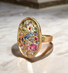 Sold Out - 18 Ct Gold Large Oval Geometric Abstract Art Cocktail Ring Sapphires & Diamonds