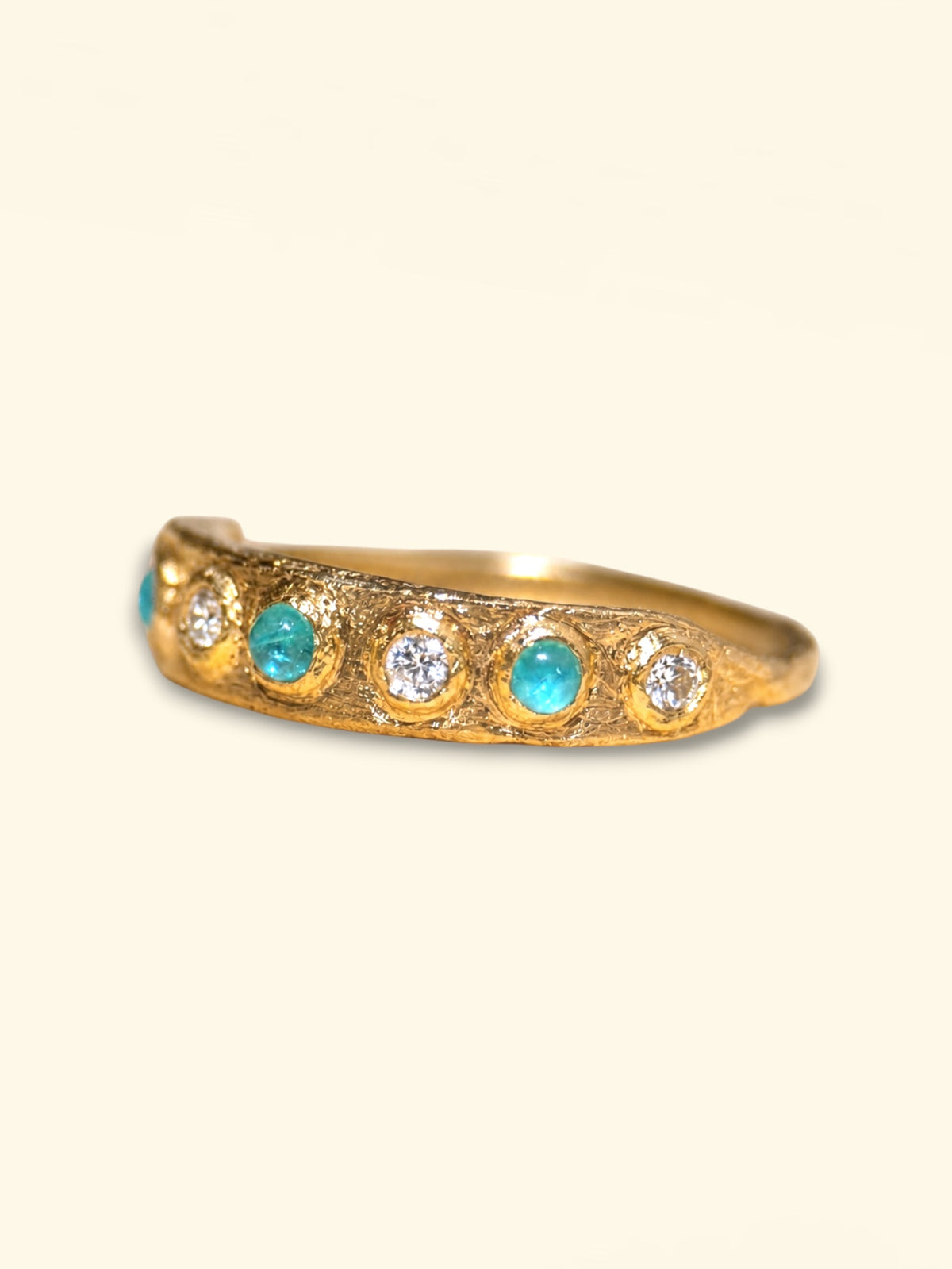 Brazilian Paraiba Tourmalines Neon Blue and Diamonds Band 18 Ct Gold