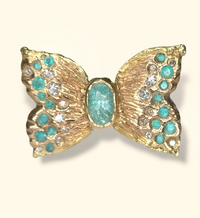 Paraibas Tourmalines and Diamonds “Ocean Butterfly” 18 Ct Gold Ring