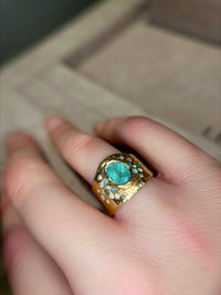 Mermaid Paraiba Tourmaline Oval Cigar Ring 18 Ct Gold