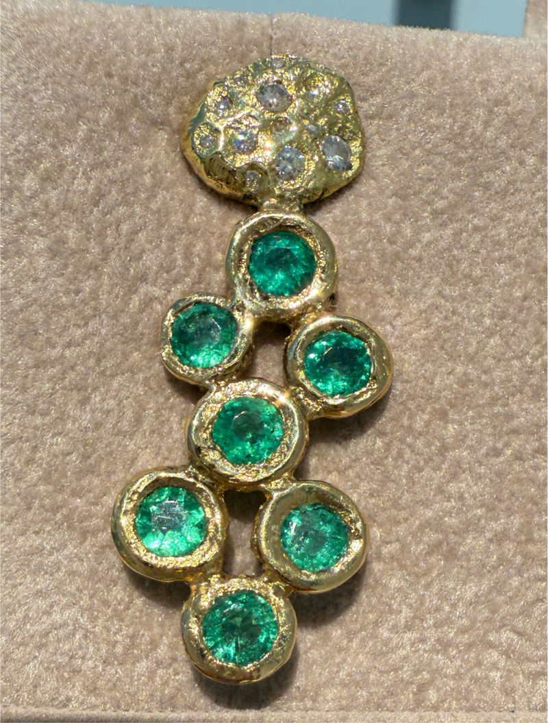 Pebbles Emerald Bezel Set Earrings with Diamonds 18 Ct Gold