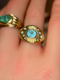 1 Cts Paraiba Eye Ring with Diamonds 18 Ct Gold