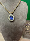 Ouroboros Blue Sapphire with Diamonds necklace in 14K Gold
