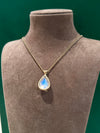 Aqua Drop Stunning Rainbow Moonstone 14K Gold Necklace One of a Kind