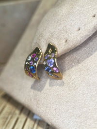 Abstract Art Semi Hoop Earrings with Sapphires in 18 Ct Gold (Available at Tomfoolery London)