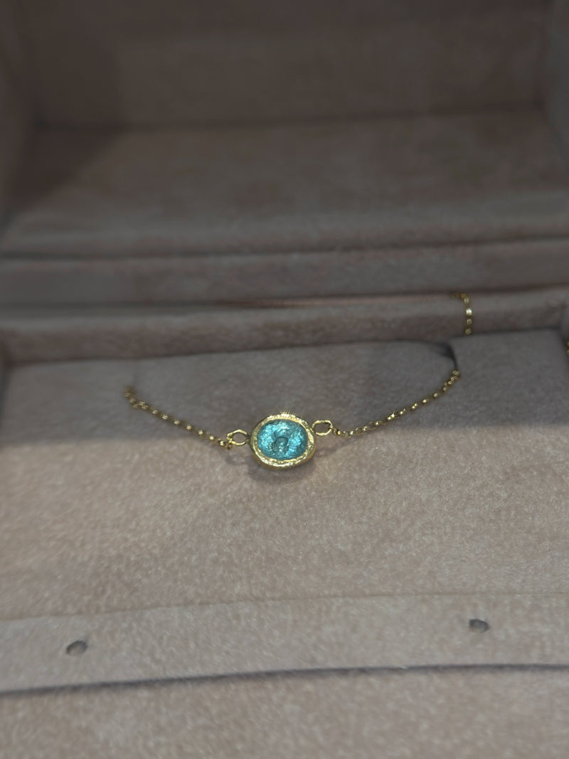 One Of A Kind Beautiful Glowy Blue Oval Paraiba Tourmaline Bezel Set Necklace